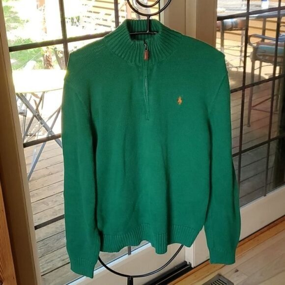 Polo By Ralph Lauren Embroidered Logo 1/4 Zip Long Sleeve Mock Neck Sz L Sweater - Picture 2 of 5